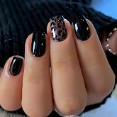 Leopard Print Press On Nails Short Square Fake Nails Reusable False Nails With Black Glitter Designs Acrylic Nail Press Ons Full Cover Glue On Nail Artificial Stick On Nails For Women 24Pcs