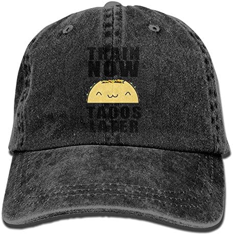Taijian Train Now Tacos Later Adult Denim Dad Solid Baseball Cap Hat Black