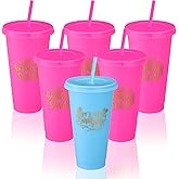 Jingmore Birthday Party Tumblers 24 oz Squad Plastic Tumblers with Lid and Straw for 20th 30th 40th 50th 60th Birthday Decorations Favor for Women Adults(Blue, Rose Red,6 Pcs)