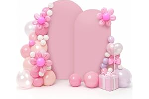LEBENGURU Upgraded 8FT Wedding Arch Cover, 6.6FT Dusty Pink Spandex Fitted Arch Backdrop Cover, Set of 2 for Round Top Chiara Stand Covers for Birthday Party Baby Shower Banquet Balloon Décor