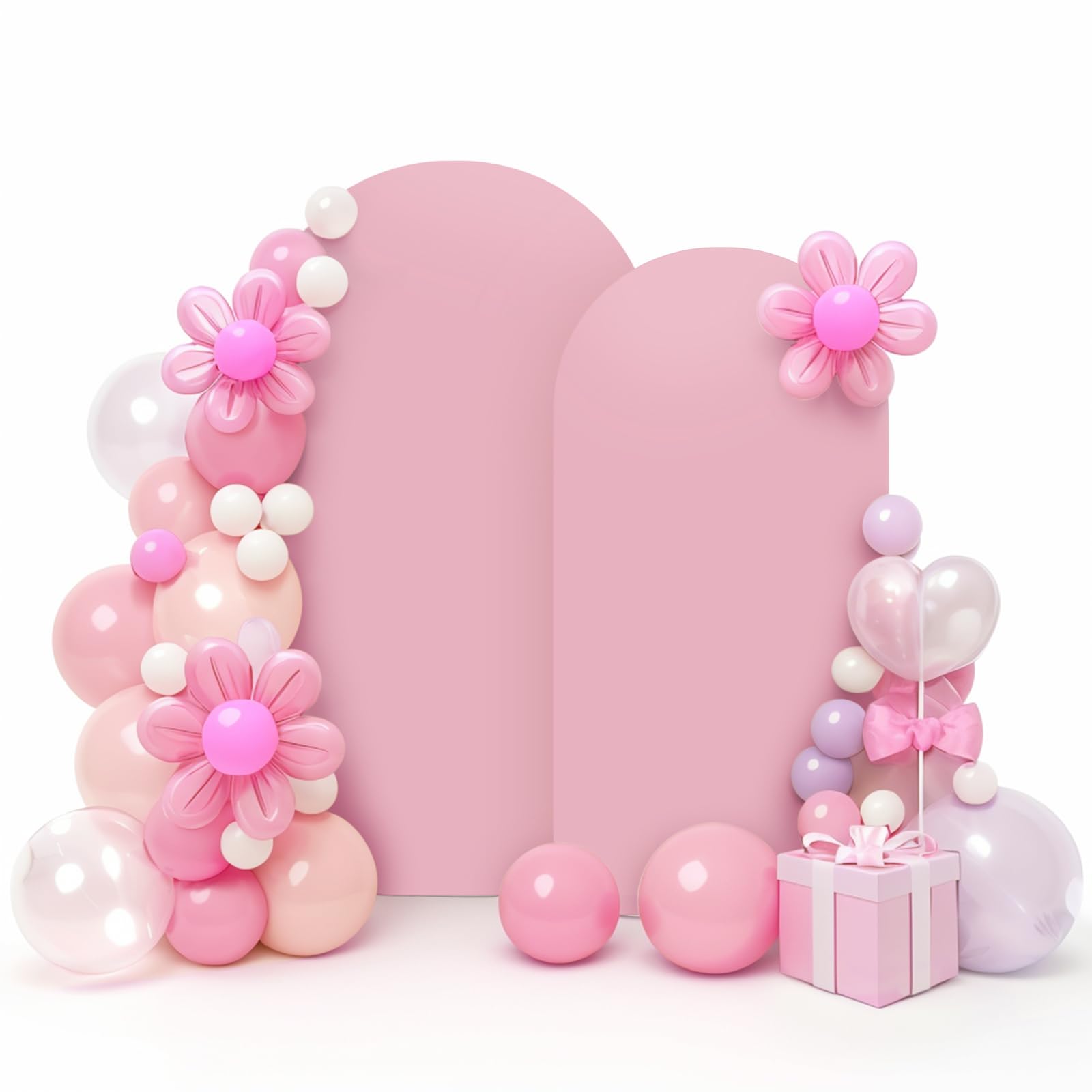 Photo 1 of LEBENGURU Set of 2 Upgraded Wedding Arch Cover, 6.6FT,7.2FT Dusty Pink Spandex Fitted Arch Backdrop Cover, Round Top Chiara Stand Covers for Birthday Party Baby Shower Banquet Balloon Décor