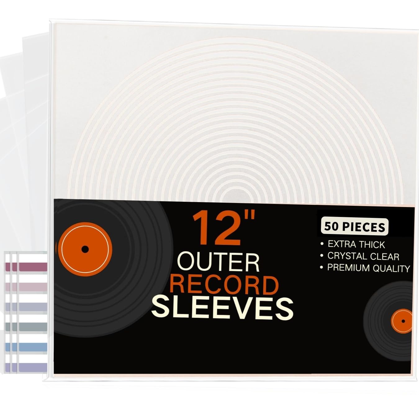 50 x Vinyl Record Outer Sleeves 12" LP|Extra Thick 140 Micron|With Sticky Notes|Glass Clear & Made From Polypropylene | Fit Single Albums LPs