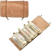 KAKKOII Roll Up Makeup Bag, Hanging Toiletry Bag, 4 in 1 Detachable Cosmetic Bag, 4 Removable Storage Bags, Travel Makeup Organizer Bags for Women Men(Khaki)