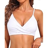VividHarbor Women's Twist Front V Neck Bikini Top Padded Adjustable Spaghetti Straps Bathing Suit Tops Only