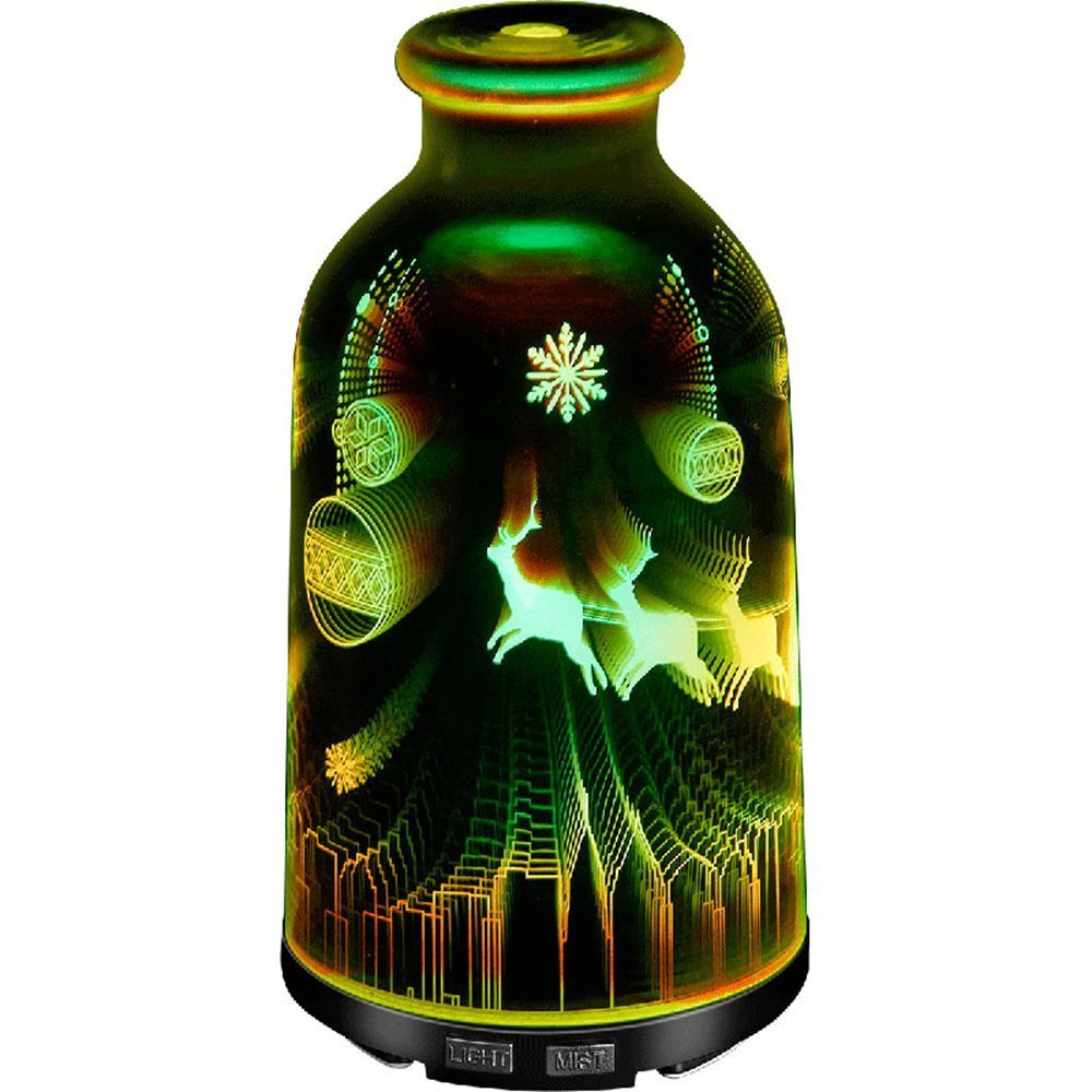 COSVI 3D Effect Glass Ultrasonic Oil Diffuser Humidifier, 120ML Cool Mist Aroma Diffuser Aromatherapy with Auto Shut-off Function, Whisper quiet Operation(3D Effect Glass Cover)