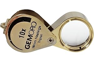 GemOro Jewelers Loupe Magnifier | Gold Hastings Triplet 10x Jewelry Eye Loop Magnifying Glass Monocle for Watch Repair Diamonds Coins Plants Gems Stamps Rings Earrings | Pocket Microscope (18mm)