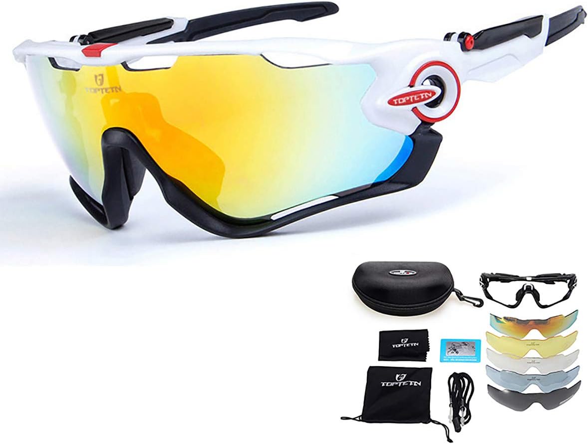TOPTETN Polarized Sports Sunglasses UV400 Protection Cycling Glasses Lenses Interchangeable for Cycling, Baseball, Fishing, Skiing, Racing