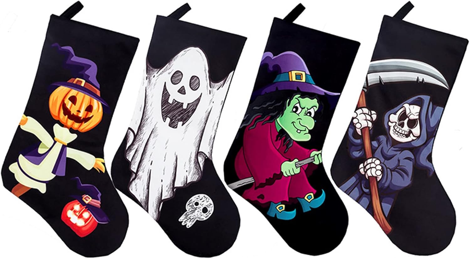 Stockings & Holders - 4PCS Halloween Stocking Hanging Socks Witch Ghost Scarecrow Death God Stockings Halloween Socks Fireplace Ornaments Festival Christmas Party Halloween Hanging Bags Xmas Tree Decor (Multicolor)