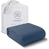 Threadmill Luxury Cotton Blankets for Queen Size Bed | All-Season 100% Cotton Queen Size Blanket | Criss Cross Cozy Lightweight, Soft Breathable Coverlet fits Full Size Bed, 90x92 | Folkstone Blue