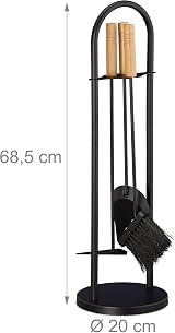 Relaxdays 4-Piece Black Fireplace Tool Set with Stand Shovel Broom Scraper view 4