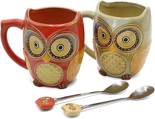 Amazon Com Sqowl 3d Coffee Mug Cute Set Of 2 Owl Ceramic Coffee