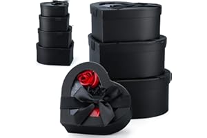 Resurhang 4 Pcs Valentine's Day Flower Boxes Heart Shaped Boxes Floral Gift Boxes Assorted Sizes with Transparent Window Lids and Ribbons for Luxury Flower Gift Arrangements Wedding(Black)