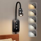 HUAEU Reading Lights for Books in Bed, Dimmable Wall Mounted, 1 Pack Black | LED reading light with 5 color temperatures, stepless dimming, 60&deg; beam, wave/touch control, 12.6 in arm and 5V/1A USB-C
