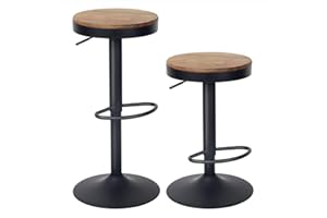 YOUNIKE Wooden Bar Stools Set of 2 Adjustable Counter Height Stools Round Breakfast Bar Stool Vintage Bar Chairs Rustic Swive