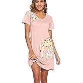 ENJOYNIGHT Womens Nightgowns Cotton Sleepwear Plus Size Sleep Shirt Short Sleeve Nightshirt Print Sleepshirt