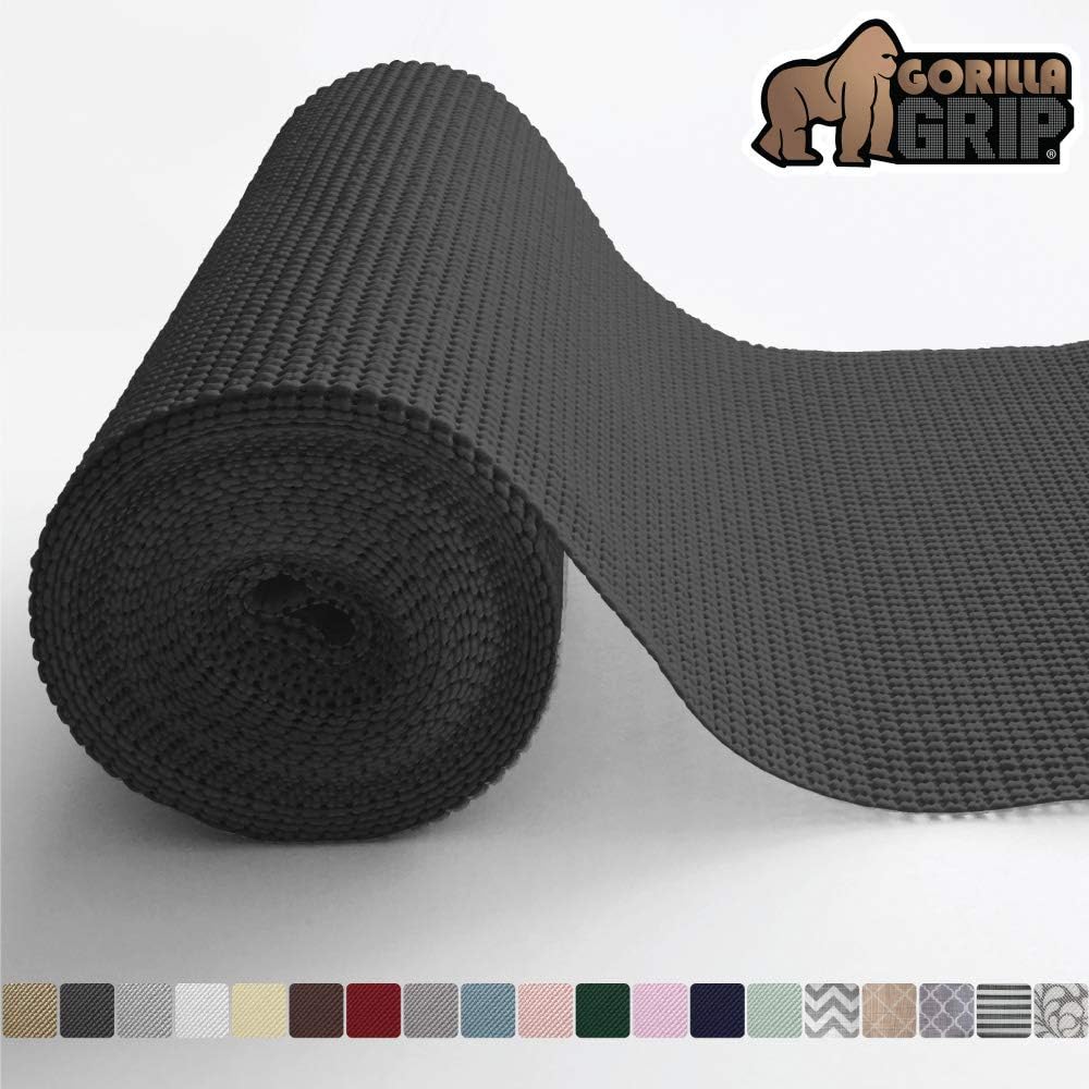 Gorilla Grip Original Drawer and Shelf Liner, Non Adhesive Roll, 17.5 Inch x 10 FT, Durable and Strong, Grip Liners for Drawers, Shelves, Cabinets, Storage, Kitchen and Desks, Black