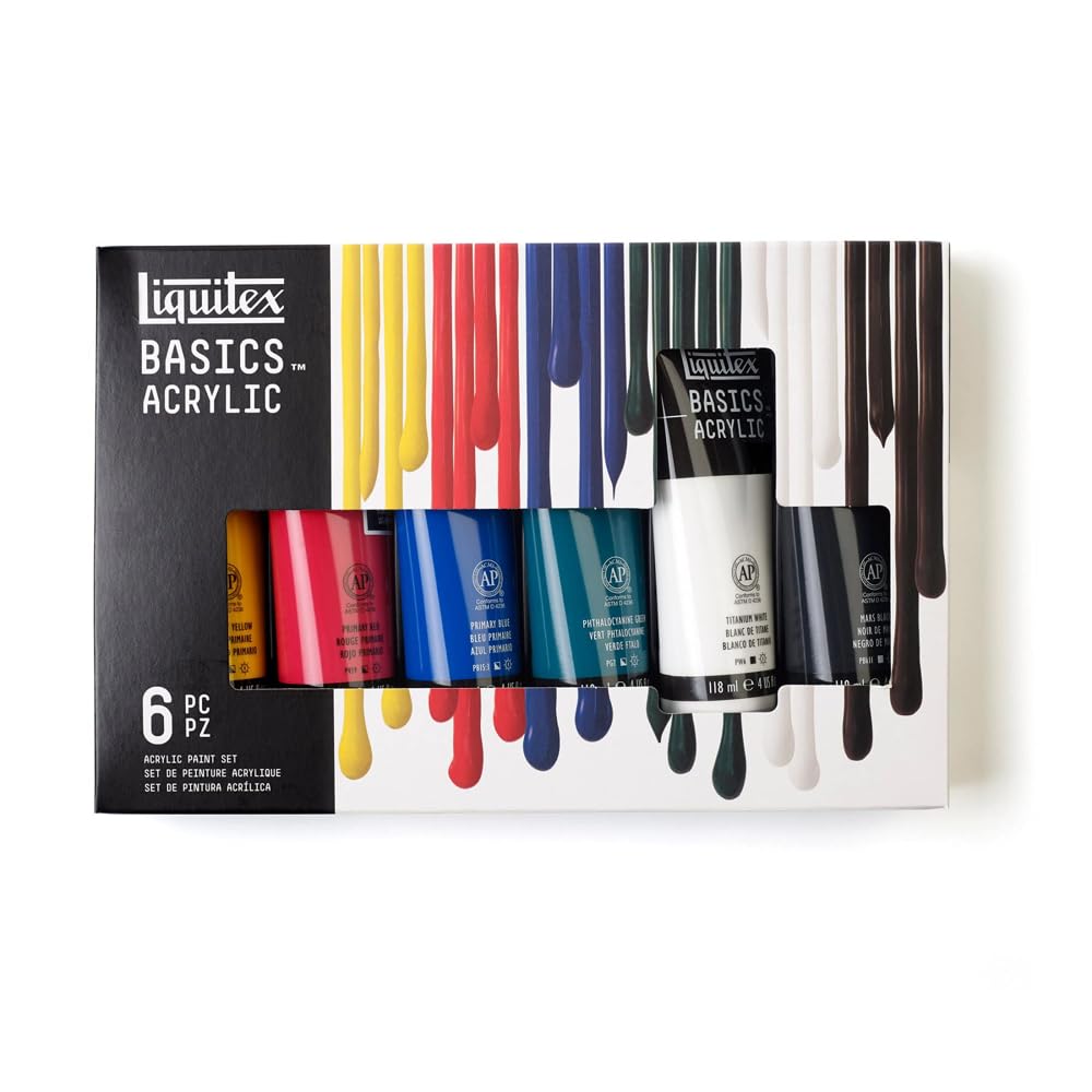 Liquitex BASICS Acrylic Paint Set, 4 Ounce Tubes, Assorted Color, Set of 6