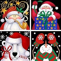 HaiMay 4 Pack DIY 5D Diamond Painting Kits Full Drill Rhinestone Diamond Paintings Pictures New Style Blackboard Painting,Santa Claus,Christmas Bear and Snowman(10 x 10 inch)