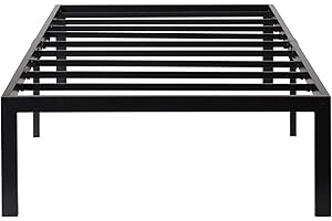 Olee Sleep 14 Inch Heavy Duty Steel Slat Anti-Slip Support, Easy Assembly Platform Bed Frame, Noise Free Steel Mattress Foundation, Maximum Storage, No Box Spring Needed, Black, Twin Size