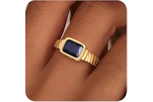 ZHESHY Birthstone Gold Rings for Women Non Tarnish Vintage Chunky Gemstone Emerald Rings 14K Gold Plated CZ Signet Thumb Rings Band Jewelry Gift for Birthday Size 6-11