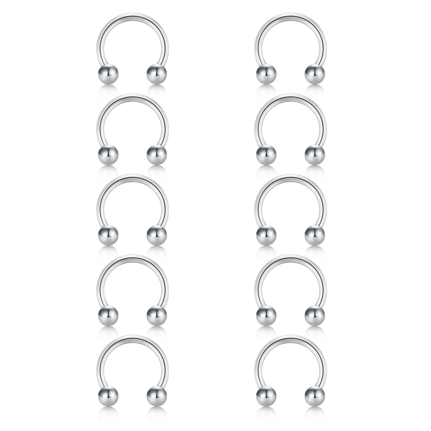 10pcs Horseshoe Circular Nose Rings Surgical Steel Lip Eyebrow Piercing Jewelry