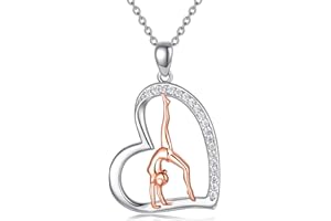 POPKIMI Gymnastics Gift for Girls Gymnastics Necklace 925 Sterling Silver Gymnastic Necklace Flipping Gymnast Team USA Gymnastics Fashion Jewelry Heart Pendant Necklace Sport Ballerina Gymnastics Jewelry, Birthday Gifts for Women Daughter Granddaughter Teen Girls