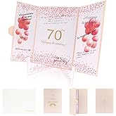 Rolarhola 70th Birthday Guest Book and Party Decorations Set, 12x18 inch Sign-in Signature Card with Matching Envelope + Foldable Stand,Gold Foil Stamped Inner Pages,Pink