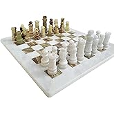 Handmade Staunton White and Green Onyx Marble Chess Board Game Set - Best Board Games for Home Décor Gifts - Suitable for Tab