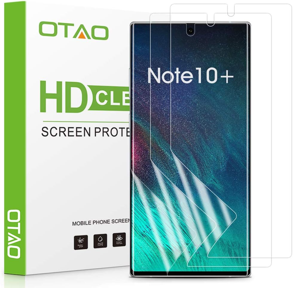 [3 Pack] OTAO Galaxy Note 10 Plus Screen Protector [Not Glass], Full Coverage HD Clear TPU Film Anti-Bubble Screen Protector for Samsung Galaxy Note 10+ Plus [Fingerprint Available]