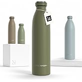 LARS NYSØM Stainless Steel Insulated Water Bottle 12oz 17oz 25oz 34oz 51oz | Insulated Thermo Flask for Hot and Cold Beverages | Leakproof Drinking Bottle (Olive Green, 25.4oz)