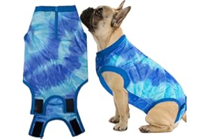 Wabdhaly Dog Zipper Recovery Suit for Male Neuter Surgery,Female Spay Recover Onesie,Dogs Abdominal Wounds Sutures Bodysuit,E-Collar & Cone Alternative Surgical Medium Recovery Suit,Tie Dye Blue M