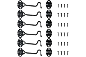 DLUNO 4" Hook and Eye Latch 6-Pack, Heavy Duty Solid Stainless Steel Cabin Privacy Hooks Latch with Mounting Screws for Barn Doors, Bathrooms, Sliding Doors, Sheds, Blinds, Bedrooms. (Black)