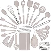 Silicone Kitchen Cooking Utensils Set with Stainless Steel Handle, Spatula Set Utensil Set, Cooking Utensil Set,Kitchen Tools Gadgets for Nonstick Cookware (35, Khaki)