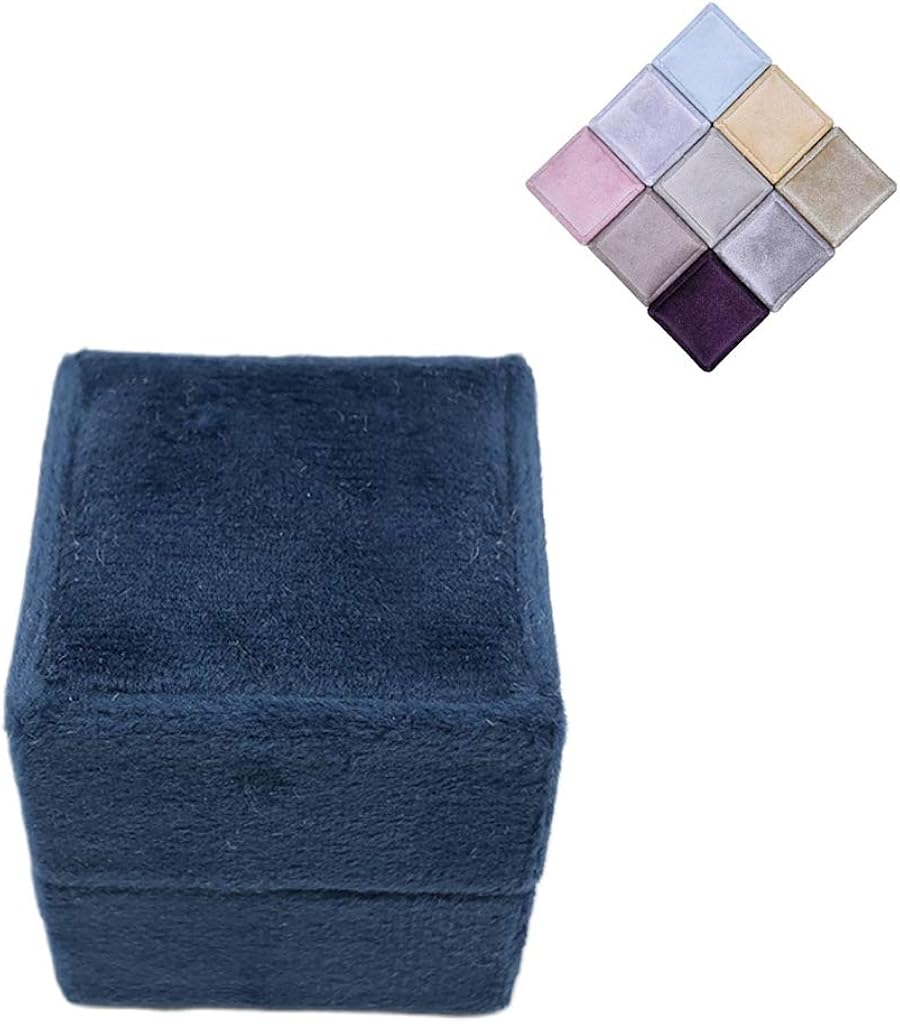 moonWANG Soft Velvet Ring Box Square Wedding Ceremony Ring Box with