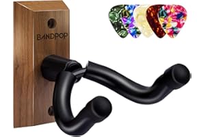 Bandpop Guitar Wall Mount - Black Walnut Guitar Hanger with 5pcs Picks for Acoustic, Electric, Bass, Banjo, Mandolin