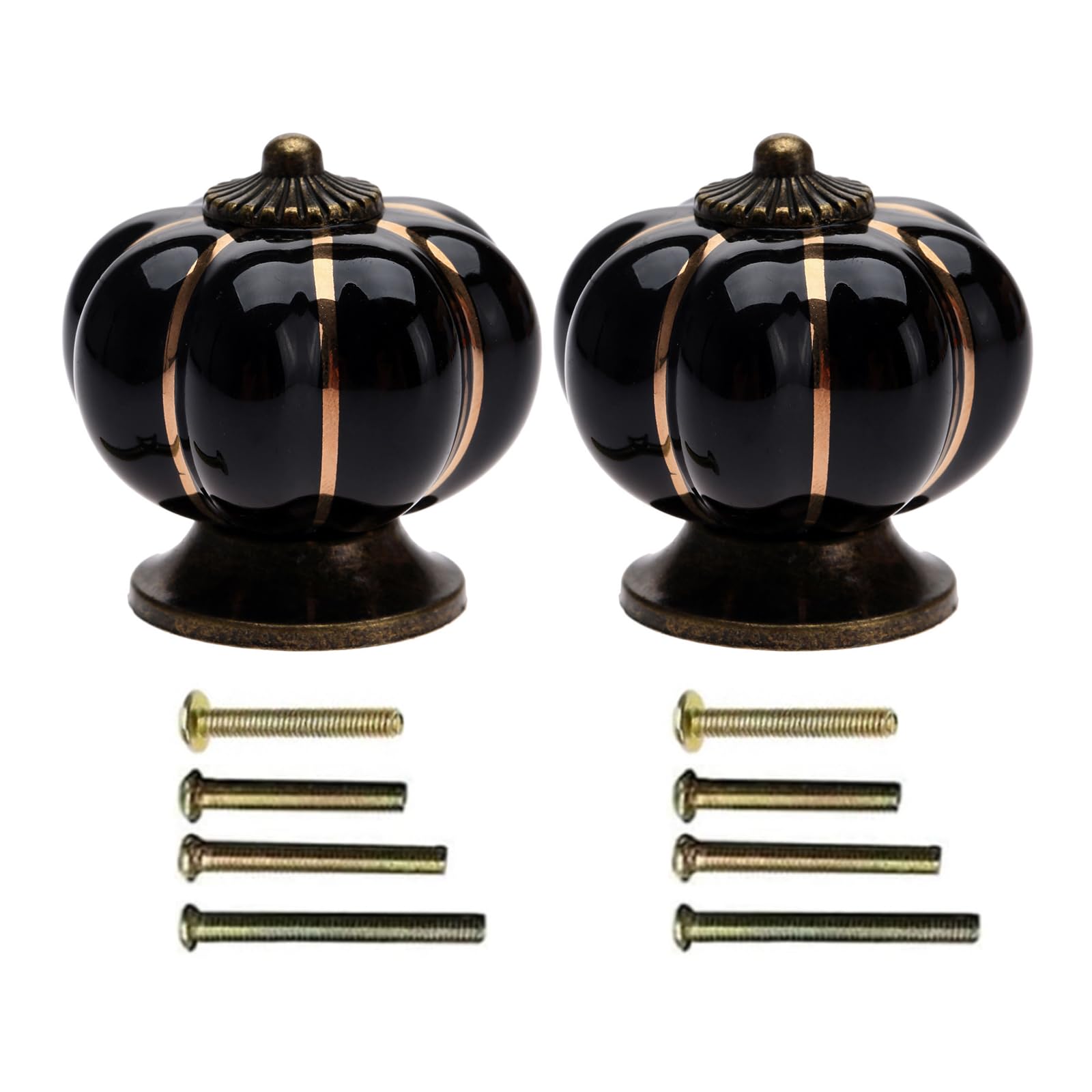 Mgoodoo 2 Piece Ceramic Door Handles Knobs Pumpkin-Design for Cabinet Dresser Drawer Kitchen Furniture Knob Vintage-Style Black