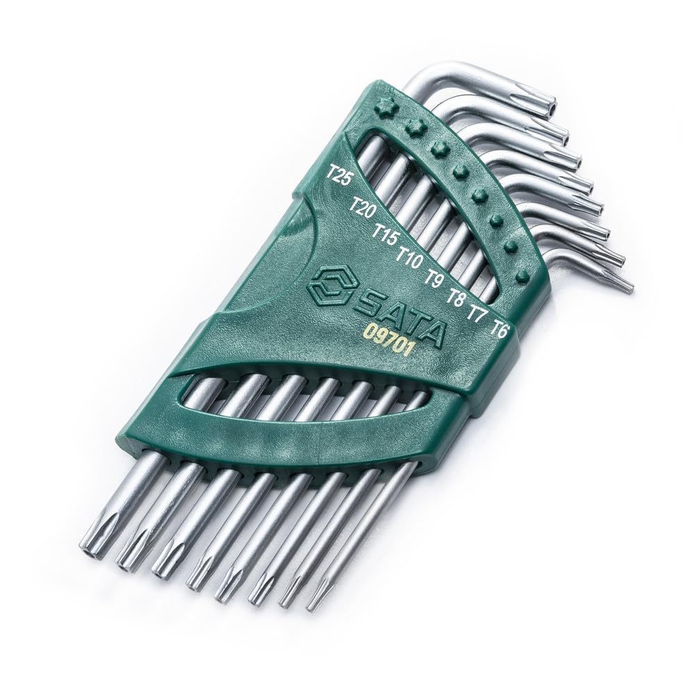 SATA ST09701 8-Piece Long Arm Tamperproof Torx Key Set with Precision-Formed Chamfered Tips, T6 - T25, with Storage Caddy