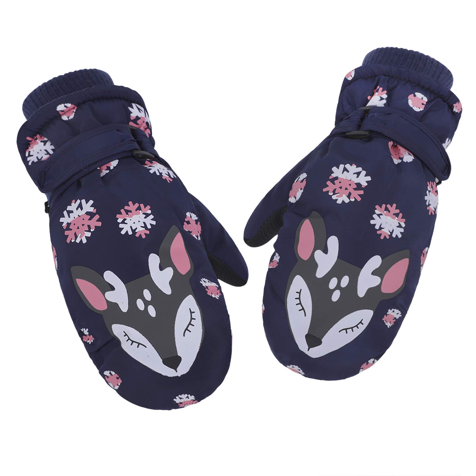 Kids Reindeer Cartoon Snowboarding Skiing Gloves Inside Thick Soft Plush Padded Super Warm Winter Lovely Gloves Anti-slip Waterproof Mittens for Boys Girls Age 3-7 Years Old (Royal Blue)