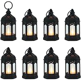 LLQ 8Pcs Mini Lanterns for Centerpiece, Medieval Gothic Fairy Party Decor, Decorative Candle Lanterns for Indoor, Small Vintage Lantern for Halloween Christmas Wedding Table Decor, Black