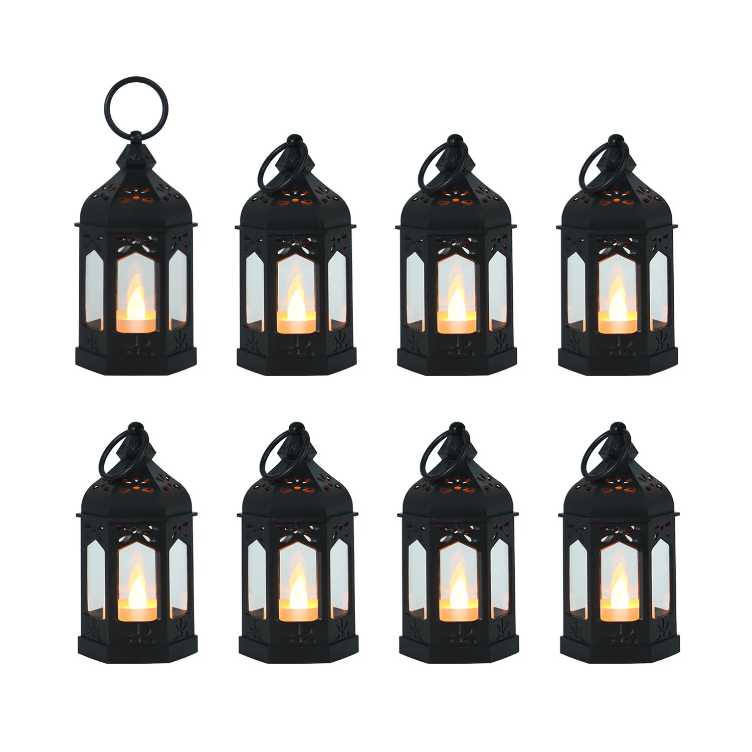 Photo 1 of LLQ 8Pcs Mini Lanterns for Centerpiece, Ramadan Decorations, Battery Included, Decorative Candle Lanterns for Indoor, Small Vintage Lantern for Halloween Christmas Wedding Table Decor, Black
