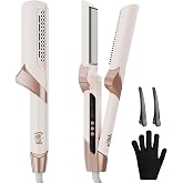 Quico Air Hair Straightener, Airflow Straightener 100-240V Dual Voltage | Air Straight with High-Speed Airflow 5 Temps, 2-in-1 Flat Iron and Hair Blow Dryer Straightener, Less Heat Damage, Pink