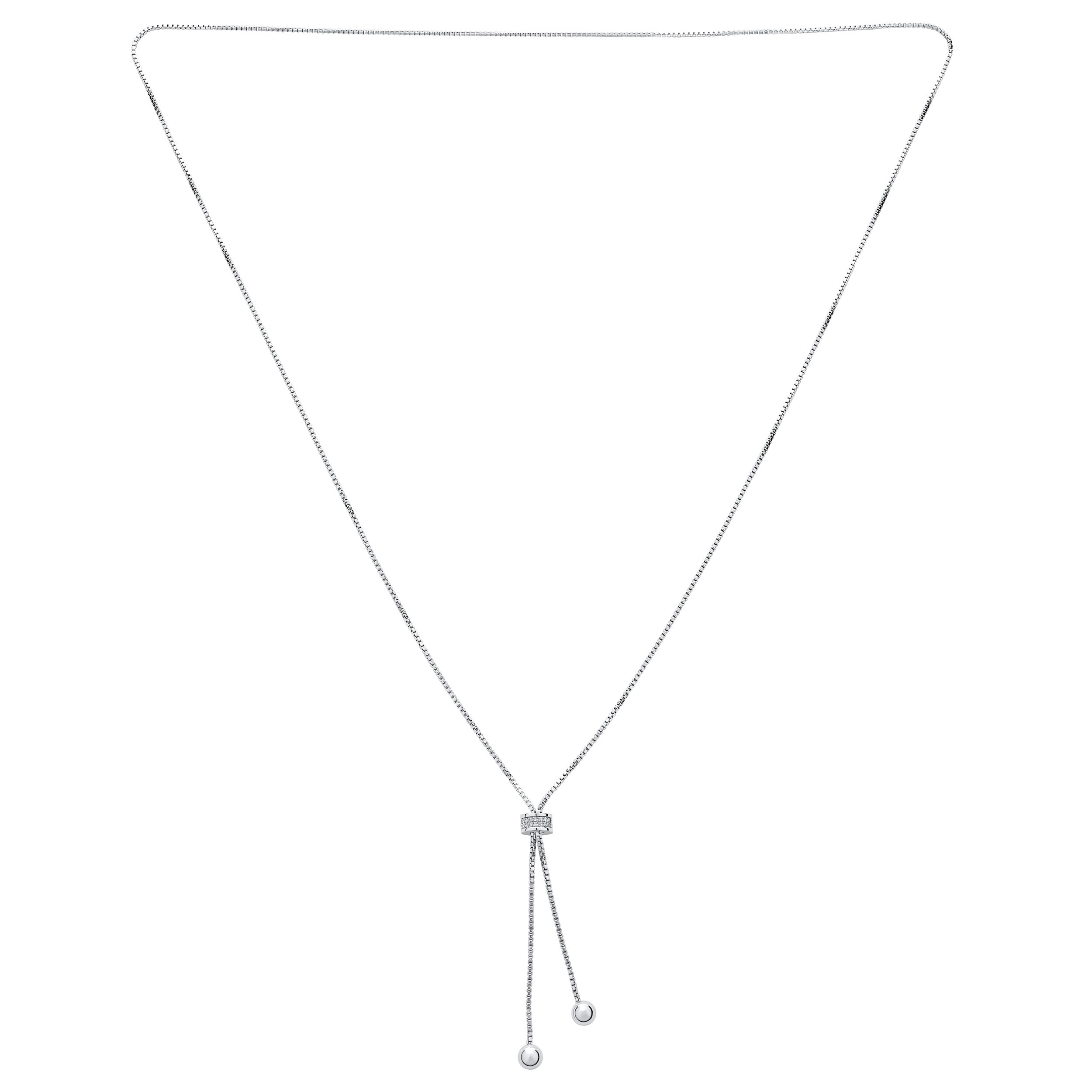 Bling Jewelry Minimalist CZ Geometric Round Ball Linear Lariat Tassel Y Slide Necklace Choker For Women Teen .925 Sterling Silver Adjustable