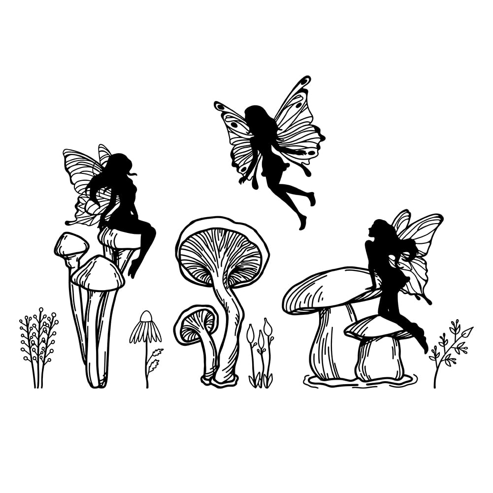 SUPERDANT Black Fairy Wall Decals Mushroom Stickers Murals Elves Silhouettes Wall Decor for Bedroom Office Bathroom Living Room Girl's Room Decor Wall Decals Removable Wall Art Decoration — image 1