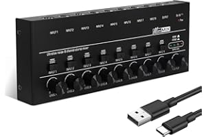 Horse Audio Mixer Line Mixer, 8-Channel Stereo Line Mixer for Sub-Mixing, Ultra Low Noise Operation, for Guitar, Microphone, Bass, Digital Keyboard, Suitable for Bar and Small Club, Black