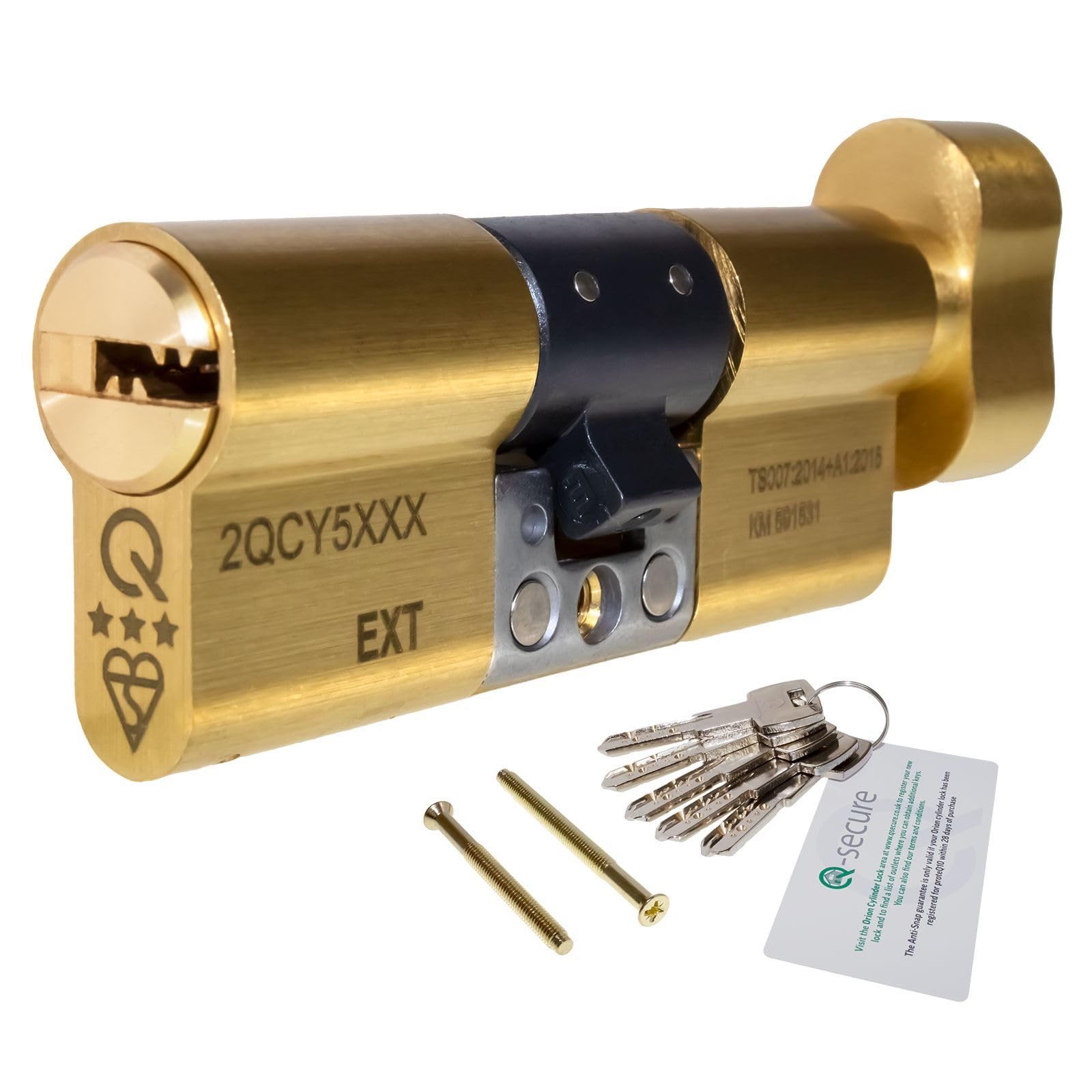 Brass, 50/50 (100mm) greenteQ Orion TS007 3-Star Anti-Snap Thumbturn Euro Cylinder Twist Lock Door Barrel