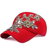 Gudessly Bling Women Baseball Cap Flower Snapback Rhinestone Sun Hats Adjustable Denim Jeans Hat