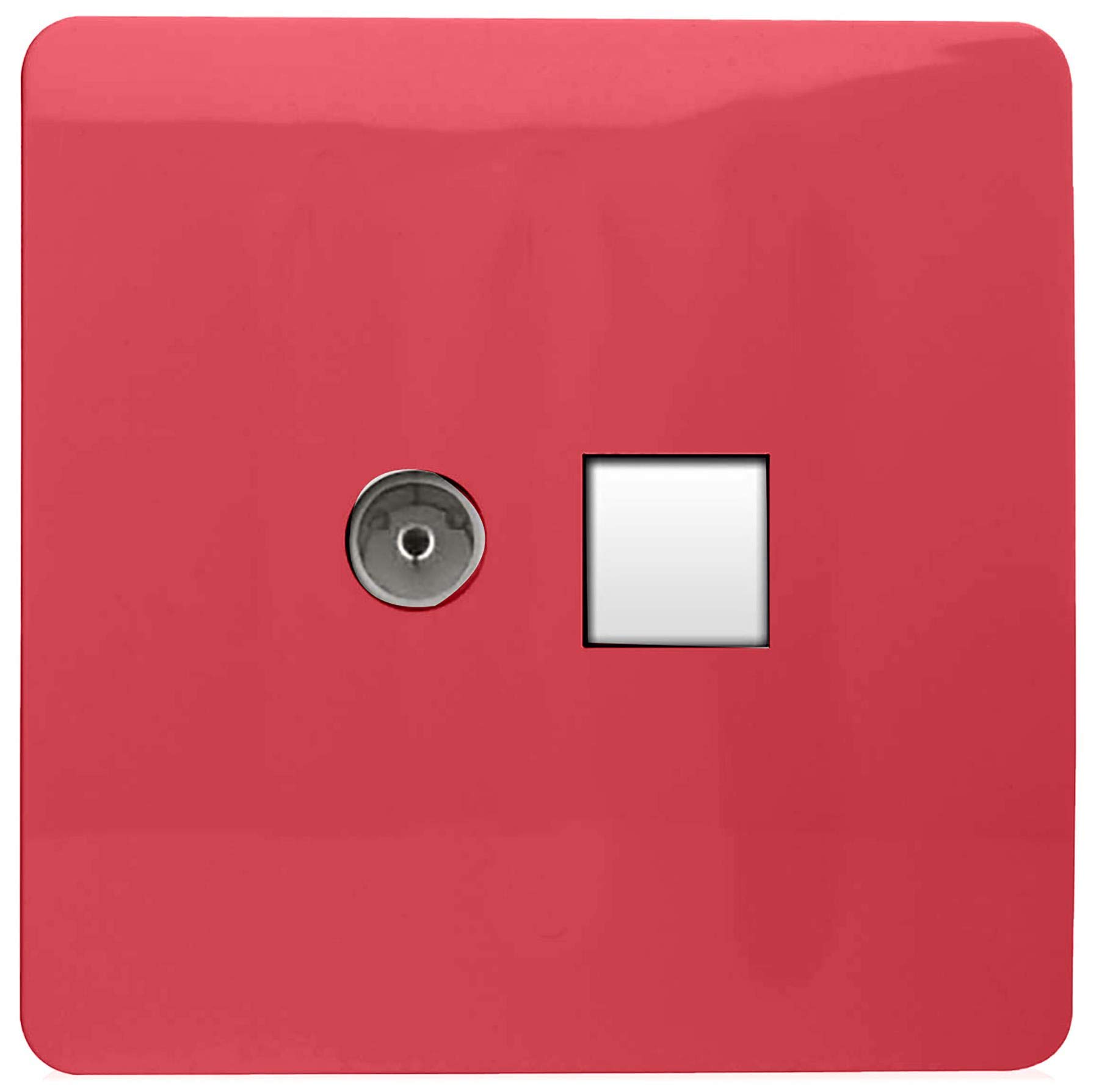Trendi Artistic Modern Glossy Tactile TV Co-axial Socket + Telephone Socket Strawberry