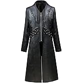 TZMAPU Men's Faux Leather Motorcycle Trench Coat Black Long Punk Jacket