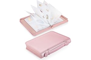 SKYREH Jewelry Travel Organizer Case, PU Leather Portable Jewelry Storage Book with Transparent Pockets Zipper Bag for Necklaces, Earrings, Bracelets(48 Grids+48 Thicken PVC Bags), Rose Gold