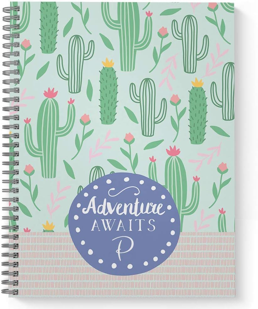 Adventure Awaits Personalized Motivational Notebook/Journal, Laminated Soft Cover, 120 pages of your selected paper, lay flat wire-o spiral. Size: 8.5” x 11”. Made in the USA